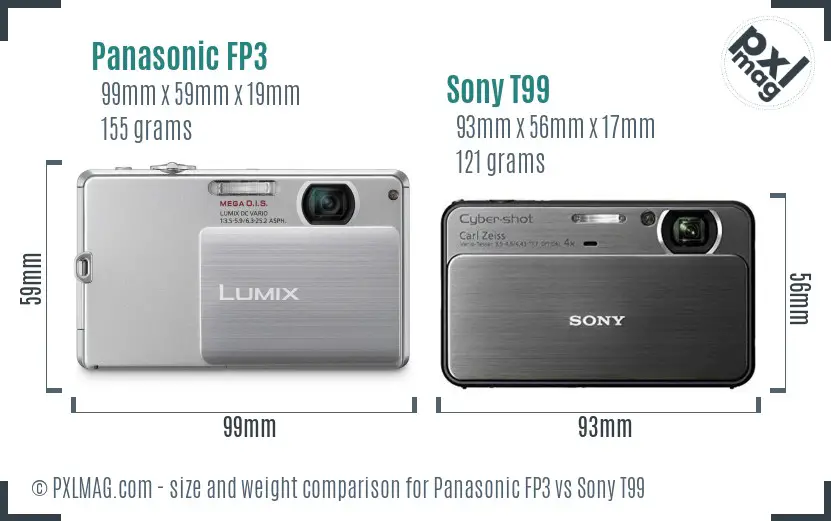 Panasonic FP3 vs Sony T99 size comparison