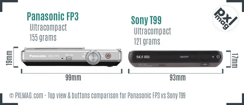 Panasonic FP3 vs Sony T99 top view buttons comparison