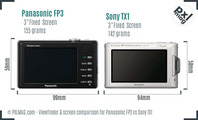 Panasonic FP3 vs Sony TX1 Screen and Viewfinder comparison