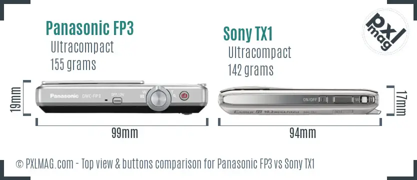 Panasonic FP3 vs Sony TX1 top view buttons comparison