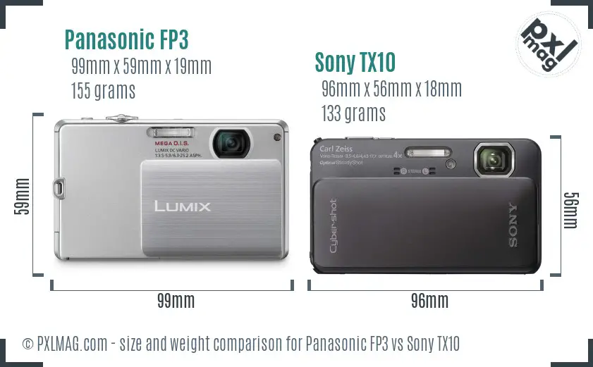 Panasonic FP3 vs Sony TX10 size comparison