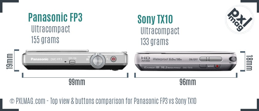 Panasonic FP3 vs Sony TX10 top view buttons comparison