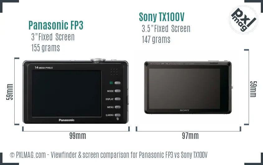 Panasonic FP3 vs Sony TX100V Screen and Viewfinder comparison