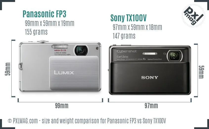 Panasonic FP3 vs Sony TX100V size comparison