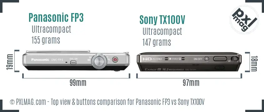 Panasonic FP3 vs Sony TX100V top view buttons comparison