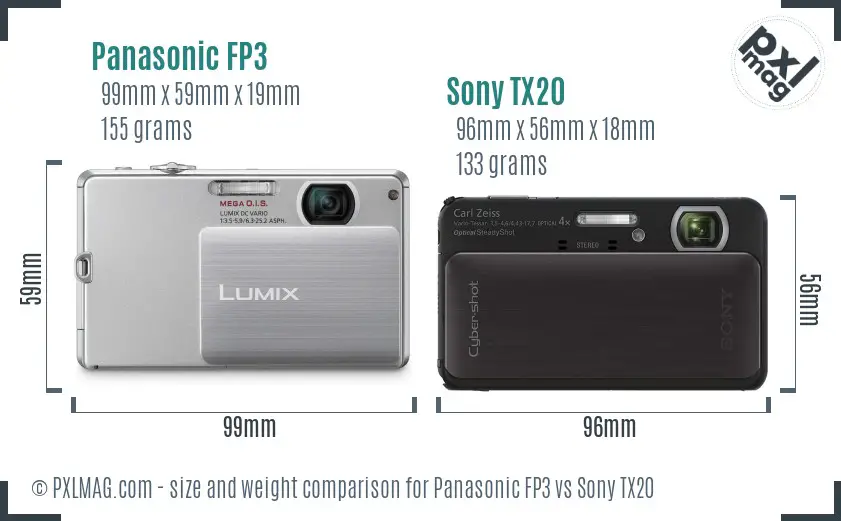 Panasonic FP3 vs Sony TX20 size comparison