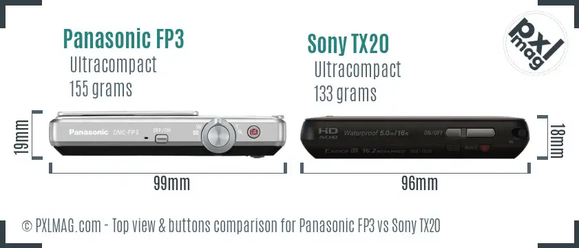 Panasonic FP3 vs Sony TX20 top view buttons comparison