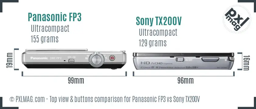 Panasonic FP3 vs Sony TX200V top view buttons comparison