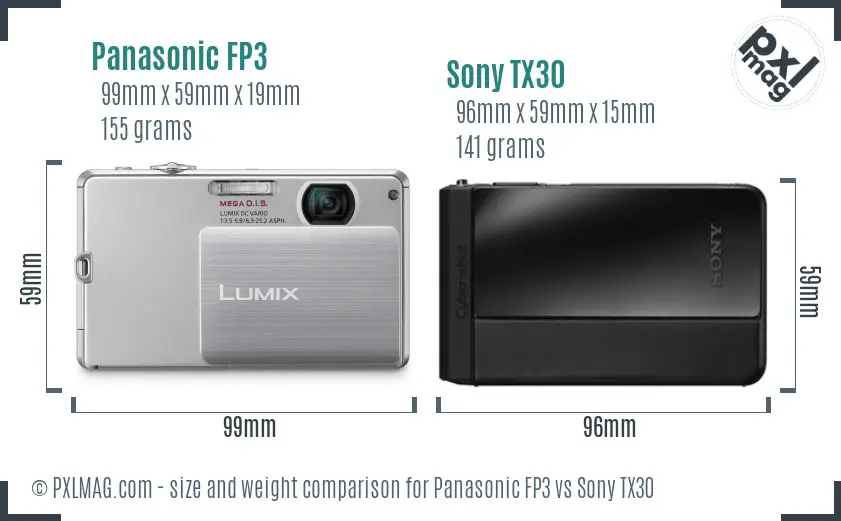 Panasonic FP3 vs Sony TX30 size comparison