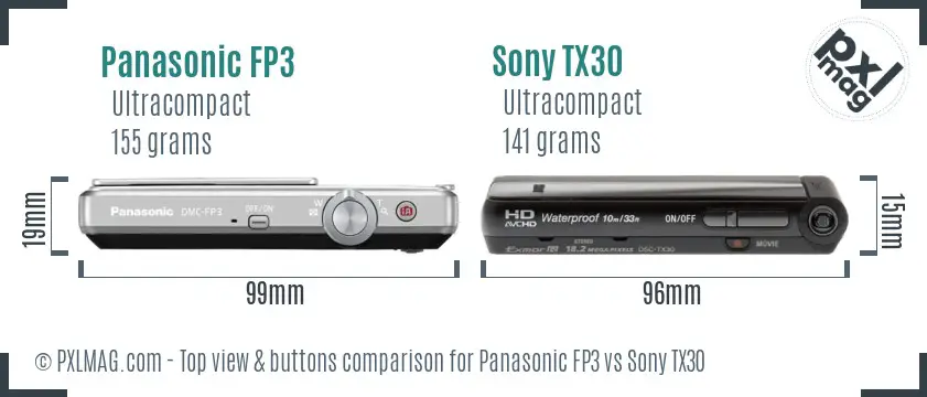 Panasonic FP3 vs Sony TX30 top view buttons comparison