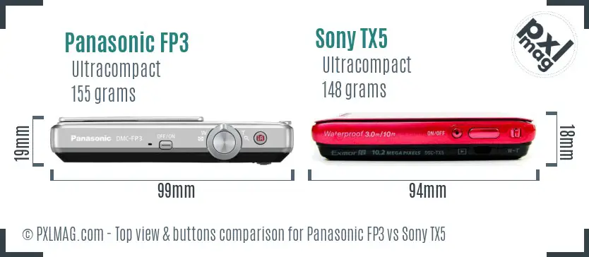 Panasonic FP3 vs Sony TX5 top view buttons comparison