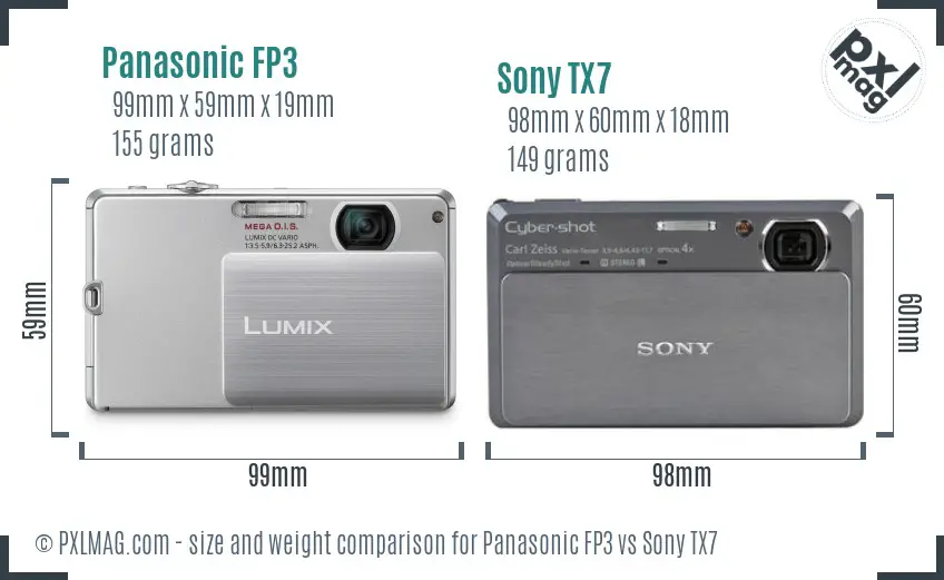 Panasonic FP3 vs Sony TX7 size comparison