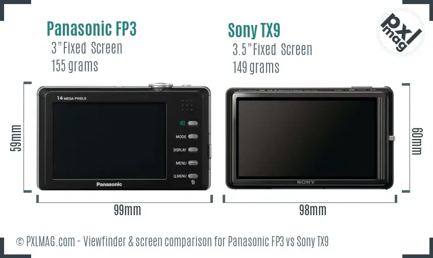 Panasonic FP3 vs Sony TX9 Screen and Viewfinder comparison