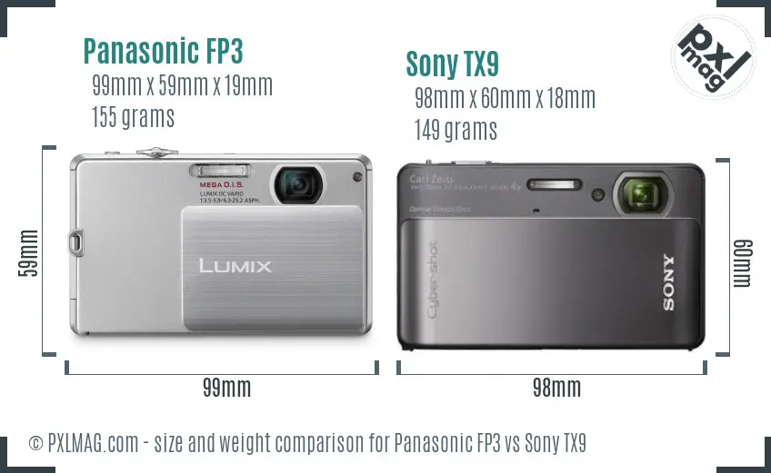 Panasonic FP3 vs Sony TX9 size comparison