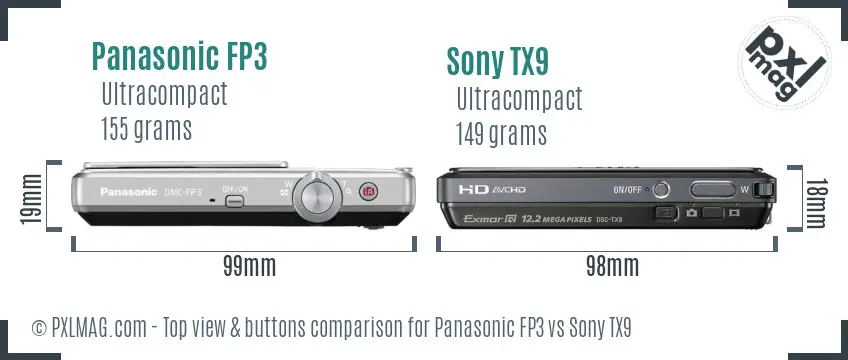 Panasonic FP3 vs Sony TX9 top view buttons comparison