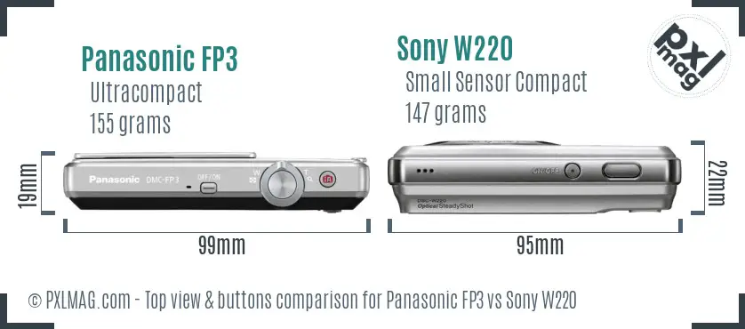 Panasonic FP3 vs Sony W220 top view buttons comparison