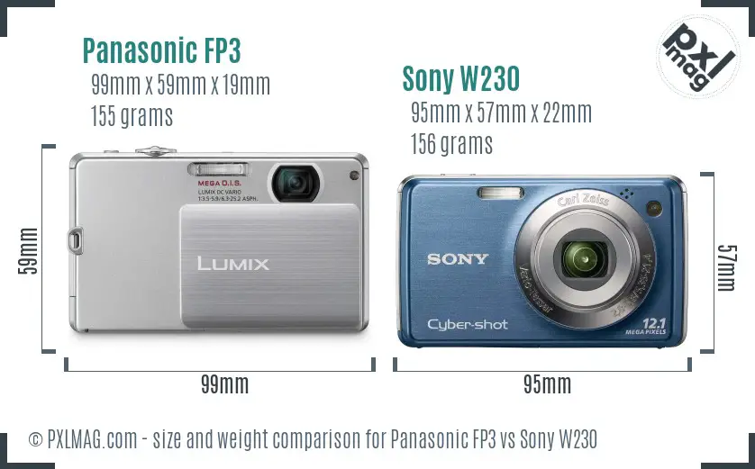 Panasonic FP3 vs Sony W230 size comparison