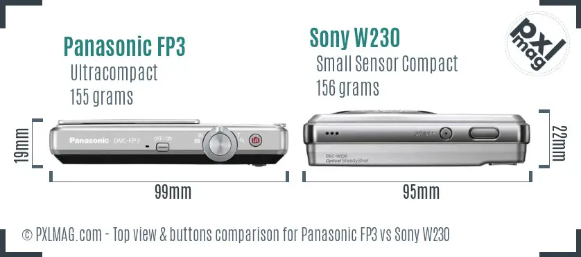 Panasonic FP3 vs Sony W230 top view buttons comparison