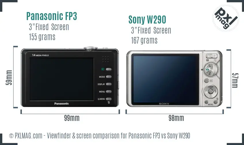 Panasonic FP3 vs Sony W290 Screen and Viewfinder comparison