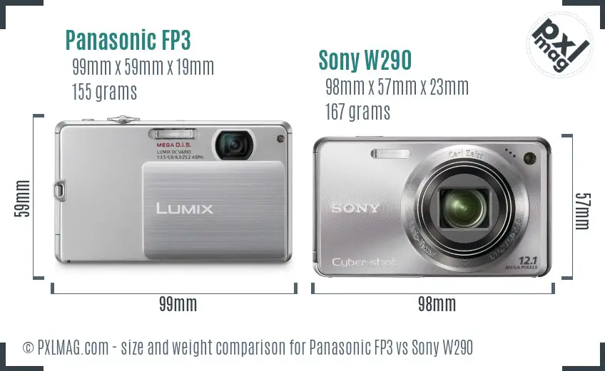 Panasonic FP3 vs Sony W290 size comparison