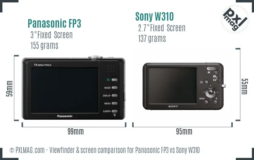 Panasonic FP3 vs Sony W310 Screen and Viewfinder comparison