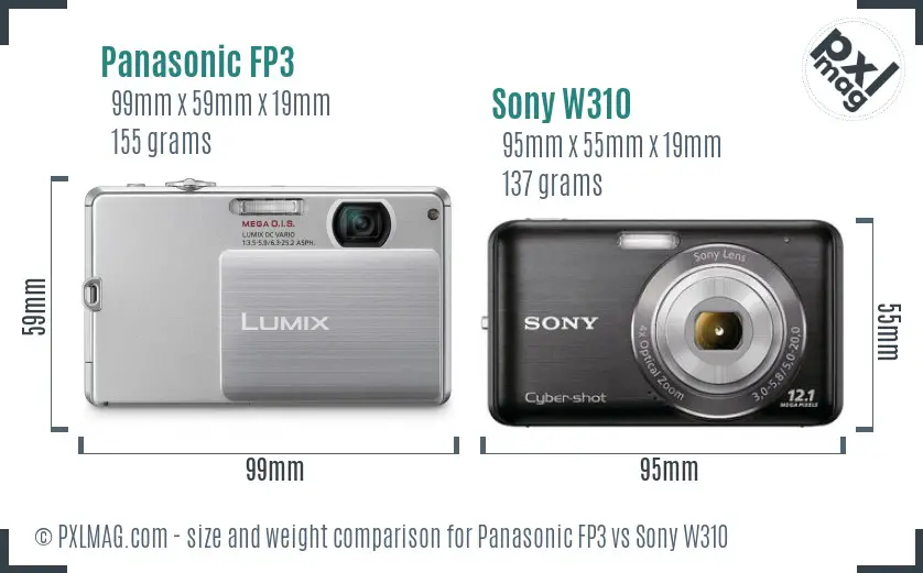 Panasonic FP3 vs Sony W310 size comparison