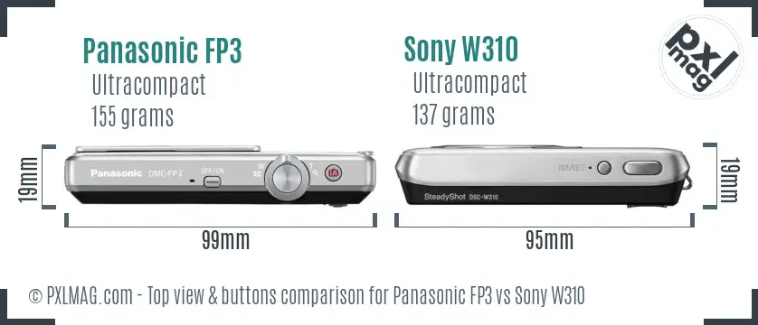 Panasonic FP3 vs Sony W310 top view buttons comparison