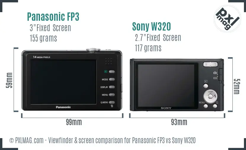 Panasonic FP3 vs Sony W320 Screen and Viewfinder comparison