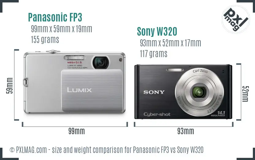 Panasonic FP3 vs Sony W320 size comparison