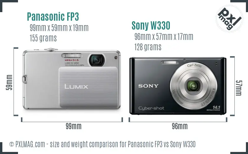 Panasonic FP3 vs Sony W330 size comparison