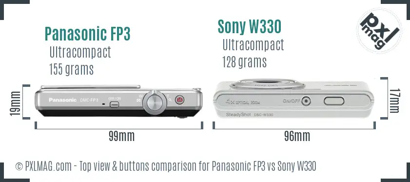 Panasonic FP3 vs Sony W330 top view buttons comparison