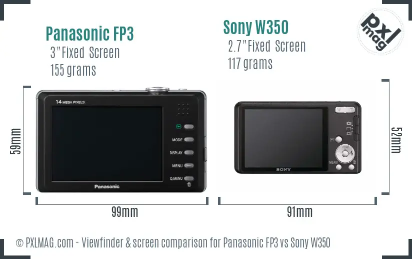 Panasonic FP3 vs Sony W350 Screen and Viewfinder comparison