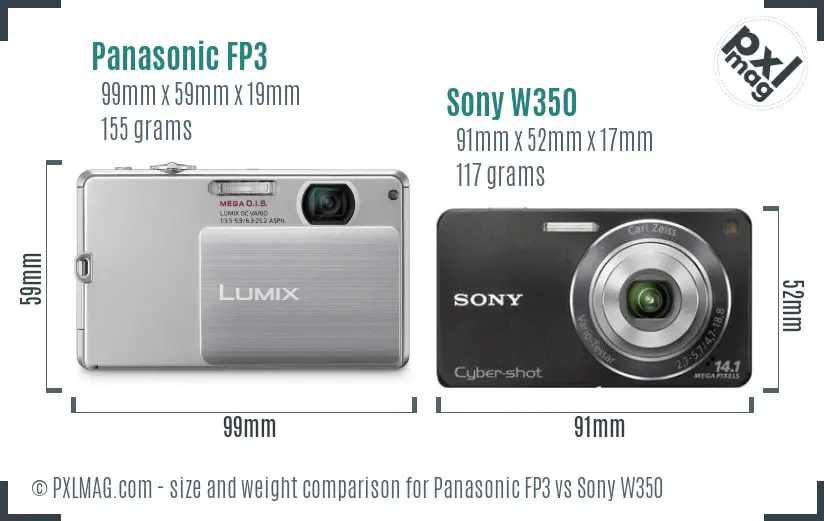 Panasonic FP3 vs Sony W350 size comparison