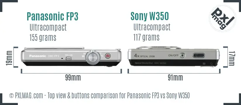 Panasonic FP3 vs Sony W350 top view buttons comparison