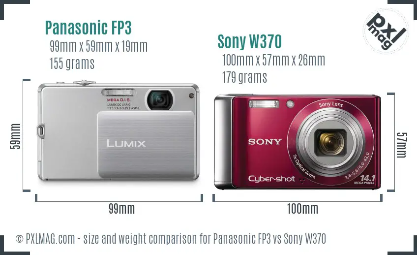 Panasonic FP3 vs Sony W370 size comparison