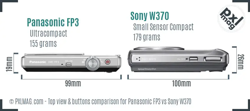 Panasonic FP3 vs Sony W370 top view buttons comparison