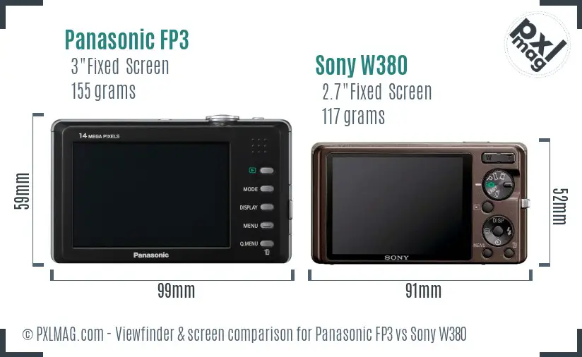 Panasonic FP3 vs Sony W380 Screen and Viewfinder comparison
