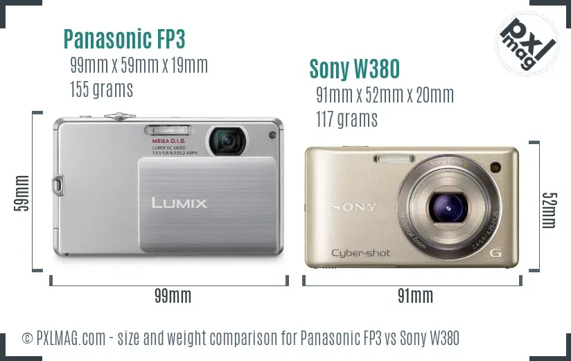 Panasonic FP3 vs Sony W380 size comparison