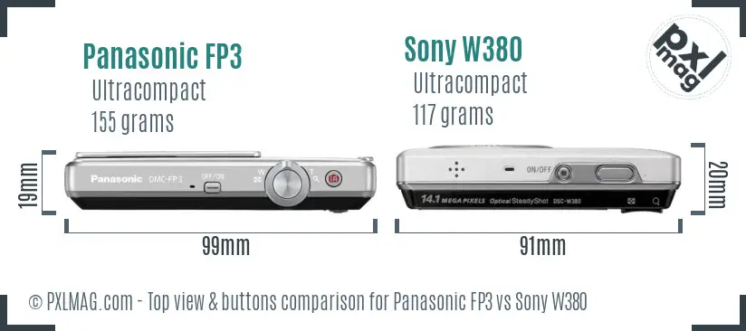 Panasonic FP3 vs Sony W380 top view buttons comparison