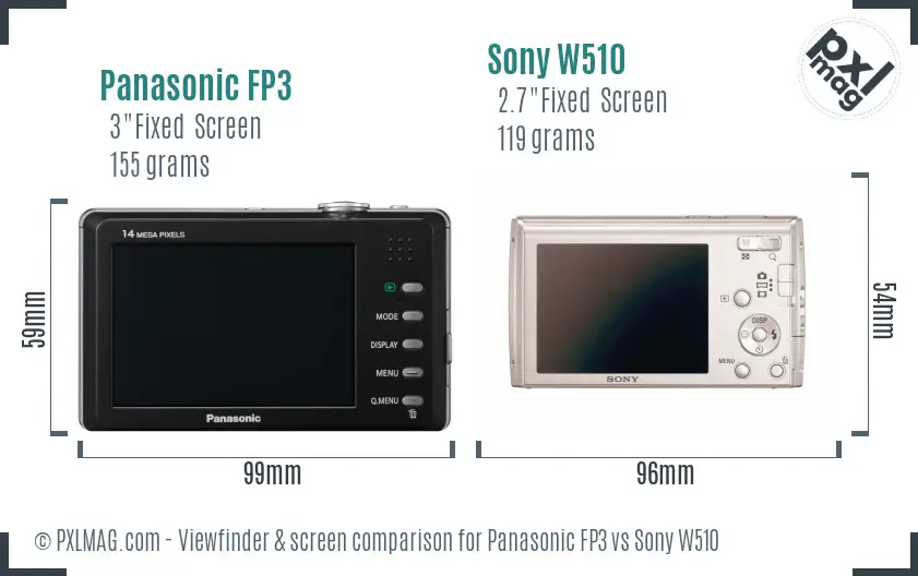 Panasonic FP3 vs Sony W510 Screen and Viewfinder comparison