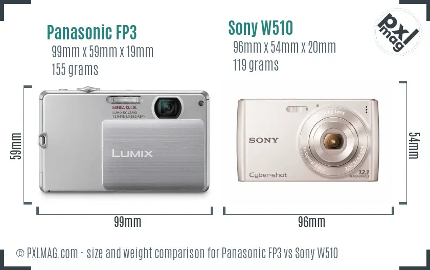 Panasonic FP3 vs Sony W510 size comparison