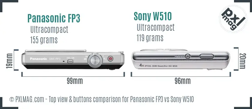 Panasonic FP3 vs Sony W510 top view buttons comparison