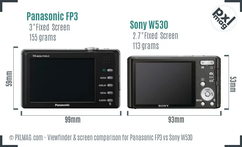 Panasonic FP3 vs Sony W530 Screen and Viewfinder comparison
