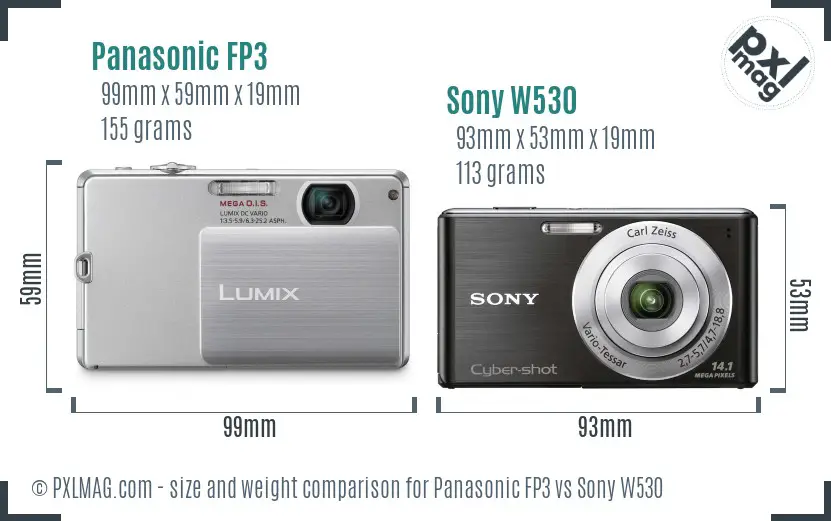 Panasonic FP3 vs Sony W530 size comparison
