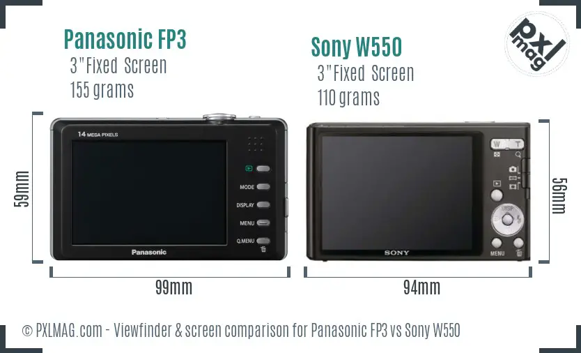Panasonic FP3 vs Sony W550 Screen and Viewfinder comparison
