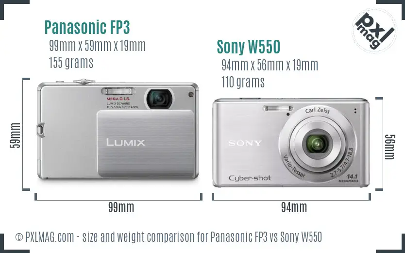 Panasonic FP3 vs Sony W550 size comparison