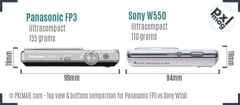 Panasonic FP3 vs Sony W550 top view buttons comparison