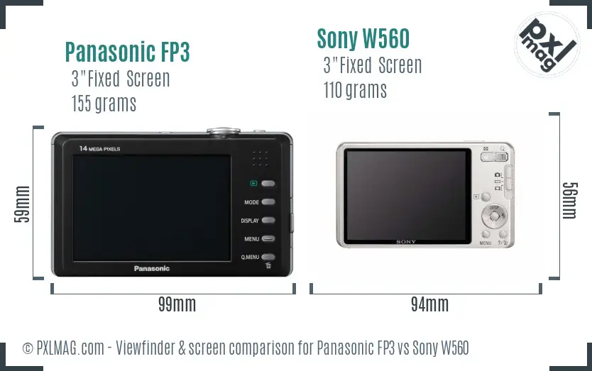 Panasonic FP3 vs Sony W560 Screen and Viewfinder comparison