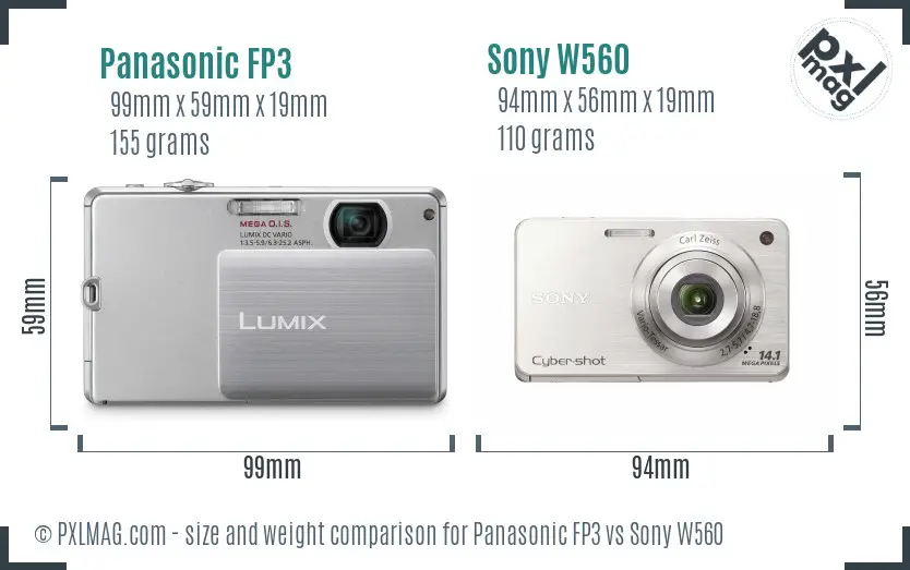 Panasonic FP3 vs Sony W560 size comparison