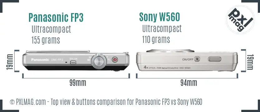 Panasonic FP3 vs Sony W560 top view buttons comparison